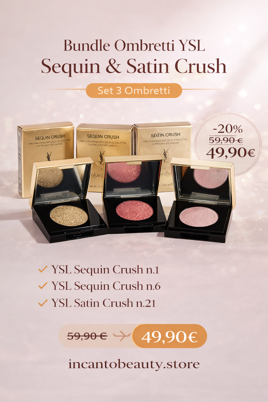 Bundle Ombretti Yves Saint Laurent – Sequin & Satin Crush (Set 3 pezzi)